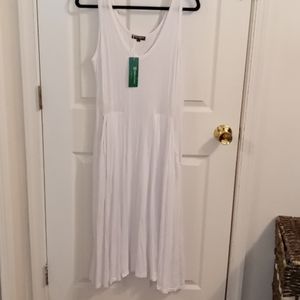 V neck white midi dress